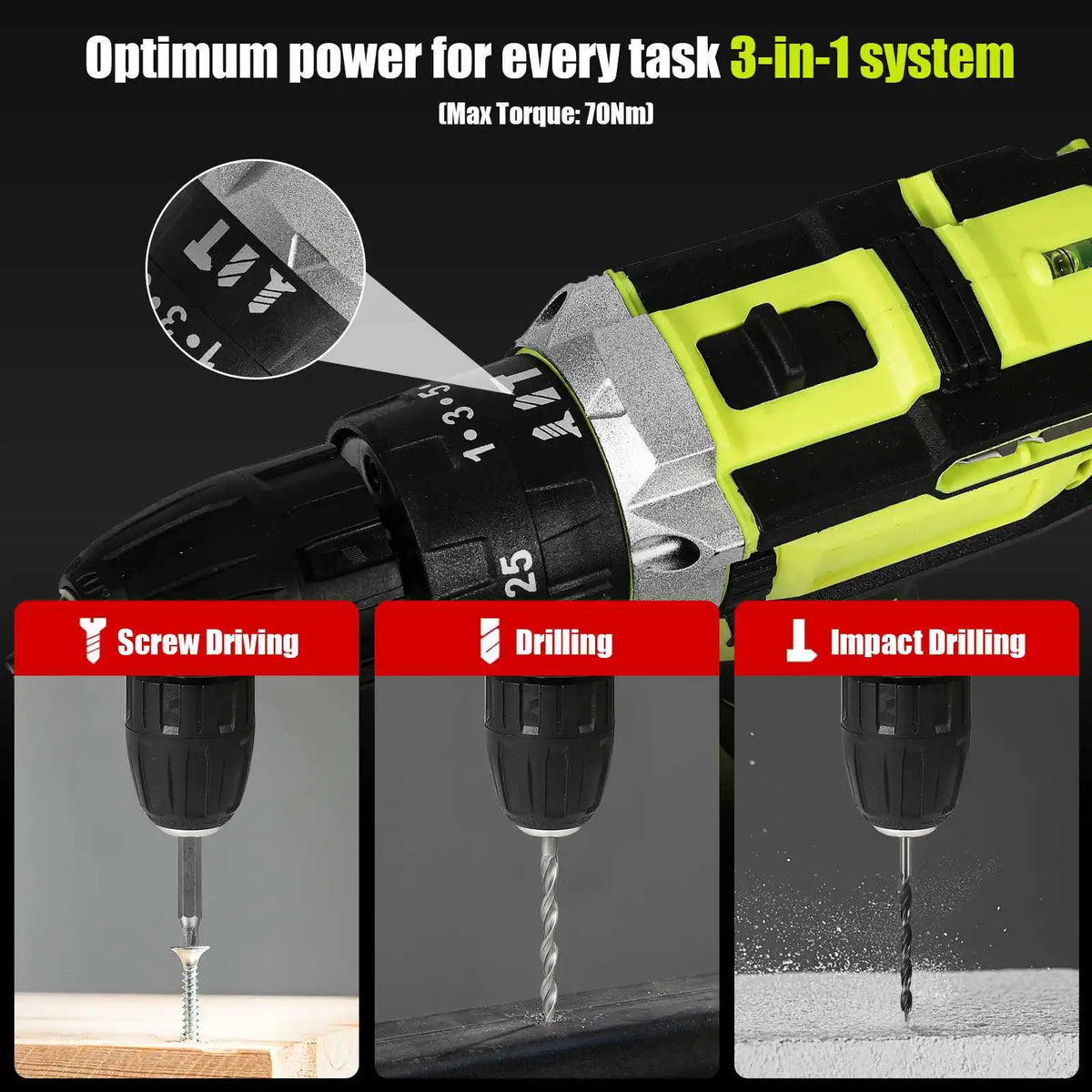 3 em 1, 4000rpm, 520N. Furadeira de Impacto Elétrica M Torque com Mandril de 10mm, Broca Plana, Martelo e Parafusadeira Elétrica Compatível com Bateria Makita