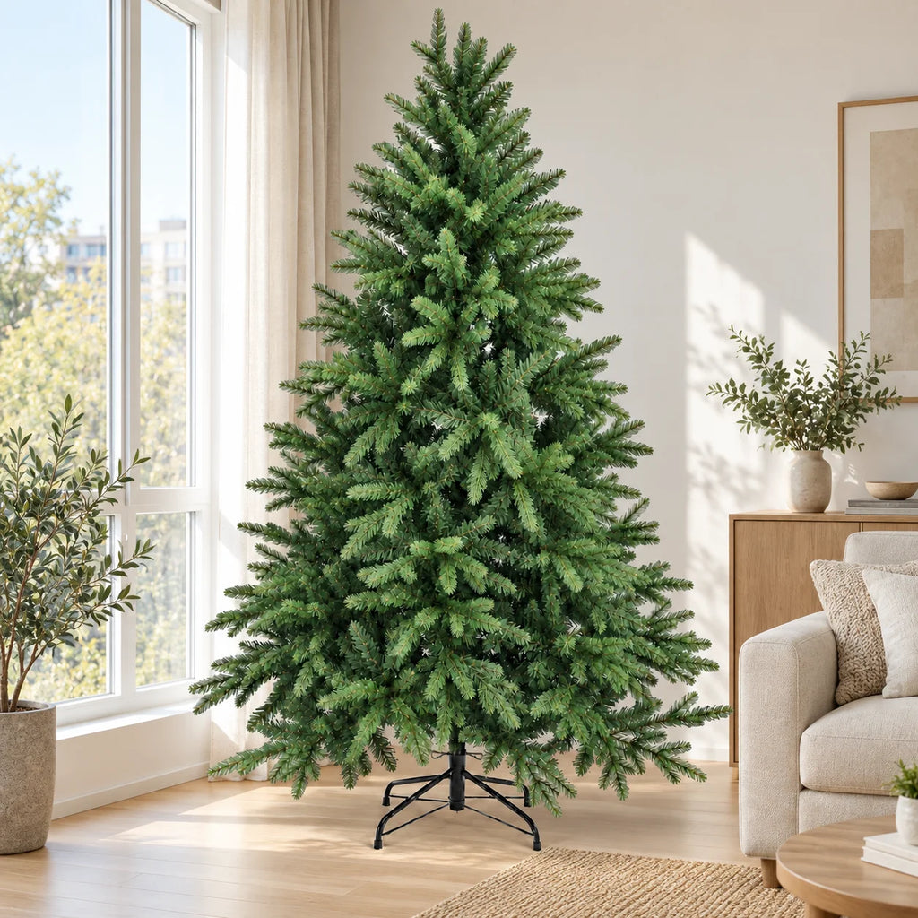 Árvore de Natal Artificial de PE PVC com Pontas Mistas Realistas, Verde, Sem Luzes, 120 150 180 210 240cm com Suporte de Metal