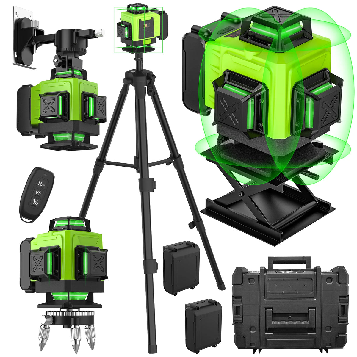Nível Laser 4D 16 Linhas 4 x 360 °   Ferramenta de nivelamento de função de autonivelamento de nível a laser com tripé ajustável de altura de 1 m