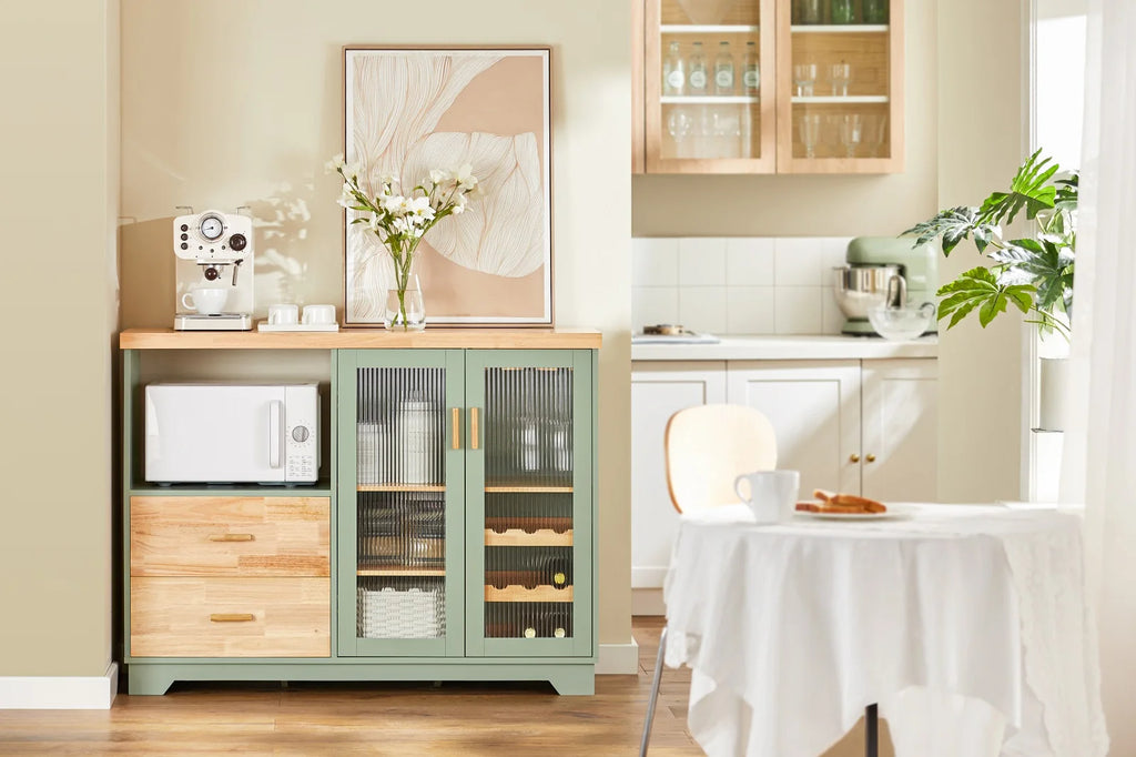 SoBuy FSB81 Buffet Buffet com 2 portas de vidro Armário de cozinha Armário de corredor Armário lateral Armário de micro-ondas