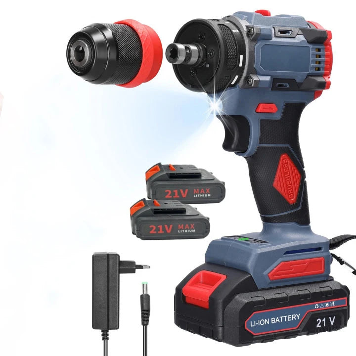 3 em 1, 4000rpm, 520N. Furadeira de Impacto Elétrica M Torque com Mandril de 10mm, Broca Plana, Martelo e Parafusadeira Elétrica Compatível com Bateria Makita
