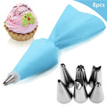Silicone Glacê Piping Bag, 6 Bico De Bolo De Aço Inoxidável, Dicas De Decoração Do Bolo DIY, Ferramentas De Pastelaria Fondant, 8Pcs por Saco