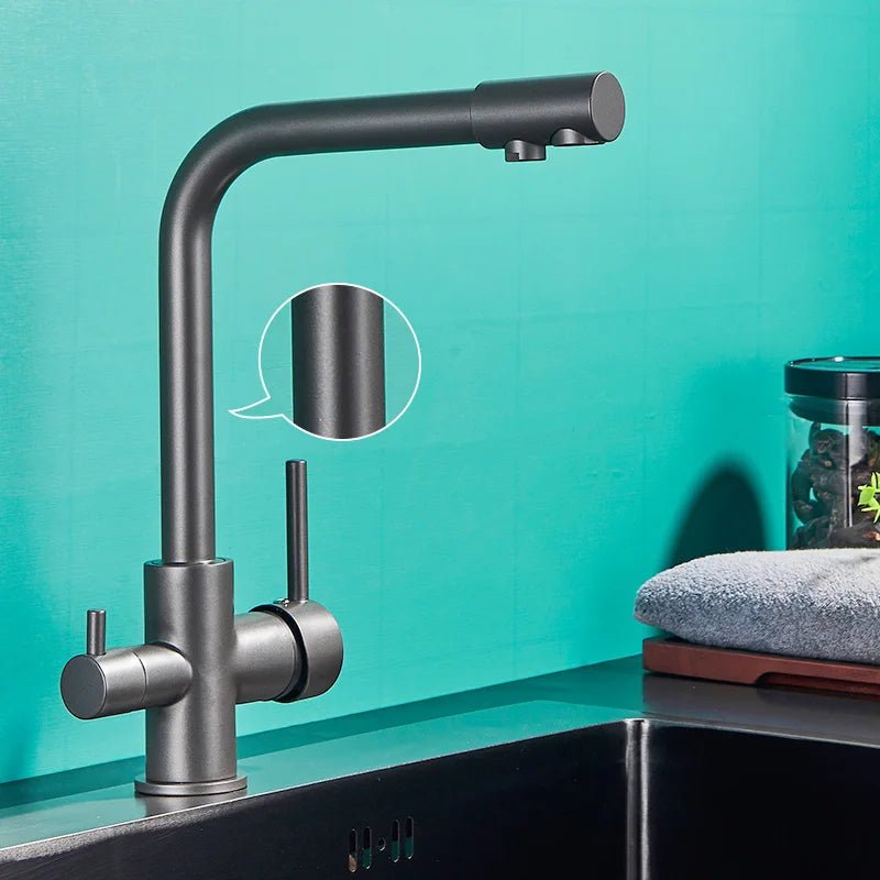 Preto cinza cachoeira torneira da cozinha misturador filtro de água potável torneira da cozinha pia água quente e fria para cozinha - Kasa & Pet