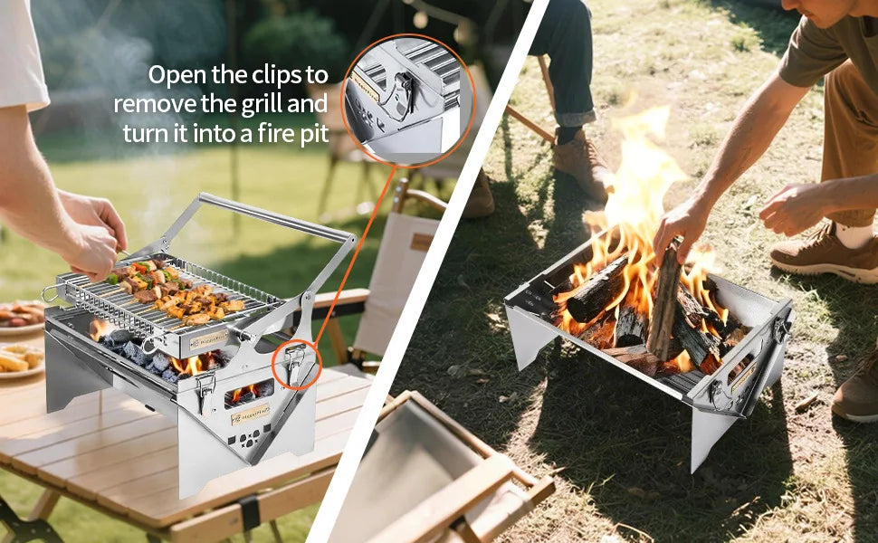 Explosive Outdoor Multifunctional Removable Flip Stainless Steel Charcoal Grill Grill Tray Combo for Fish Household