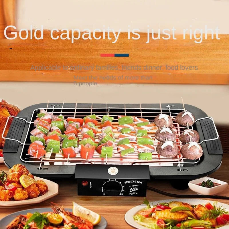 220V 110V European Gauge Smokeless Non-stick Electric Barbecue Grill 1350W Mechanical Control Plate Stove Dual-purpose