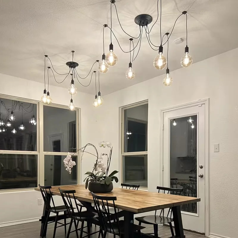 In Stock USA 6-Light Black Industrial Spider Pendant Light Adjustable Hanging Ceiling Light Fixture for Dining Room Kitchen