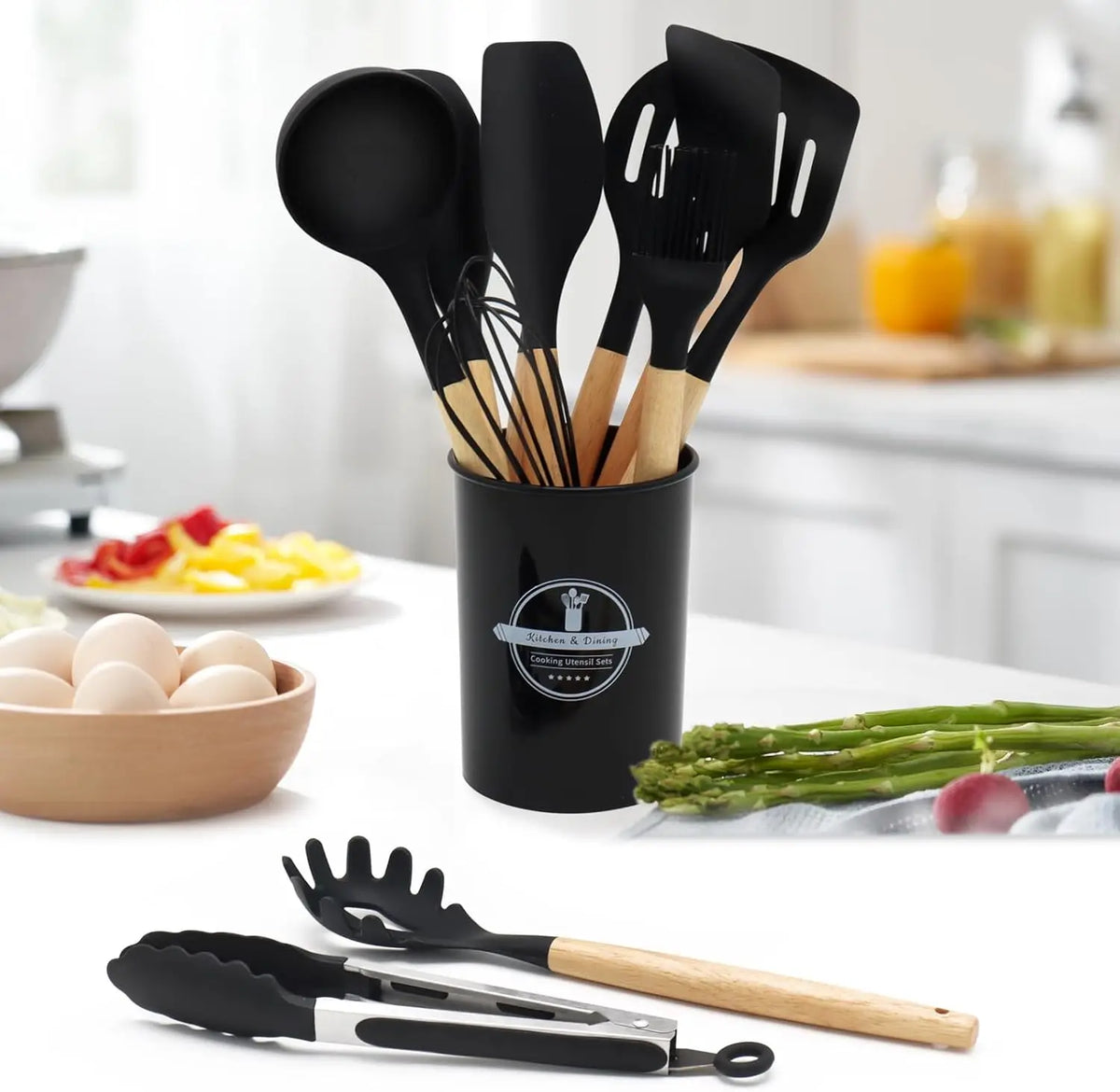 Silicone Cooking Utensils Kitchen Utensil Set - 446°F Heat Resistant Utensils Set Kitchen Gadgets for Nonstick Cookware BPA Free