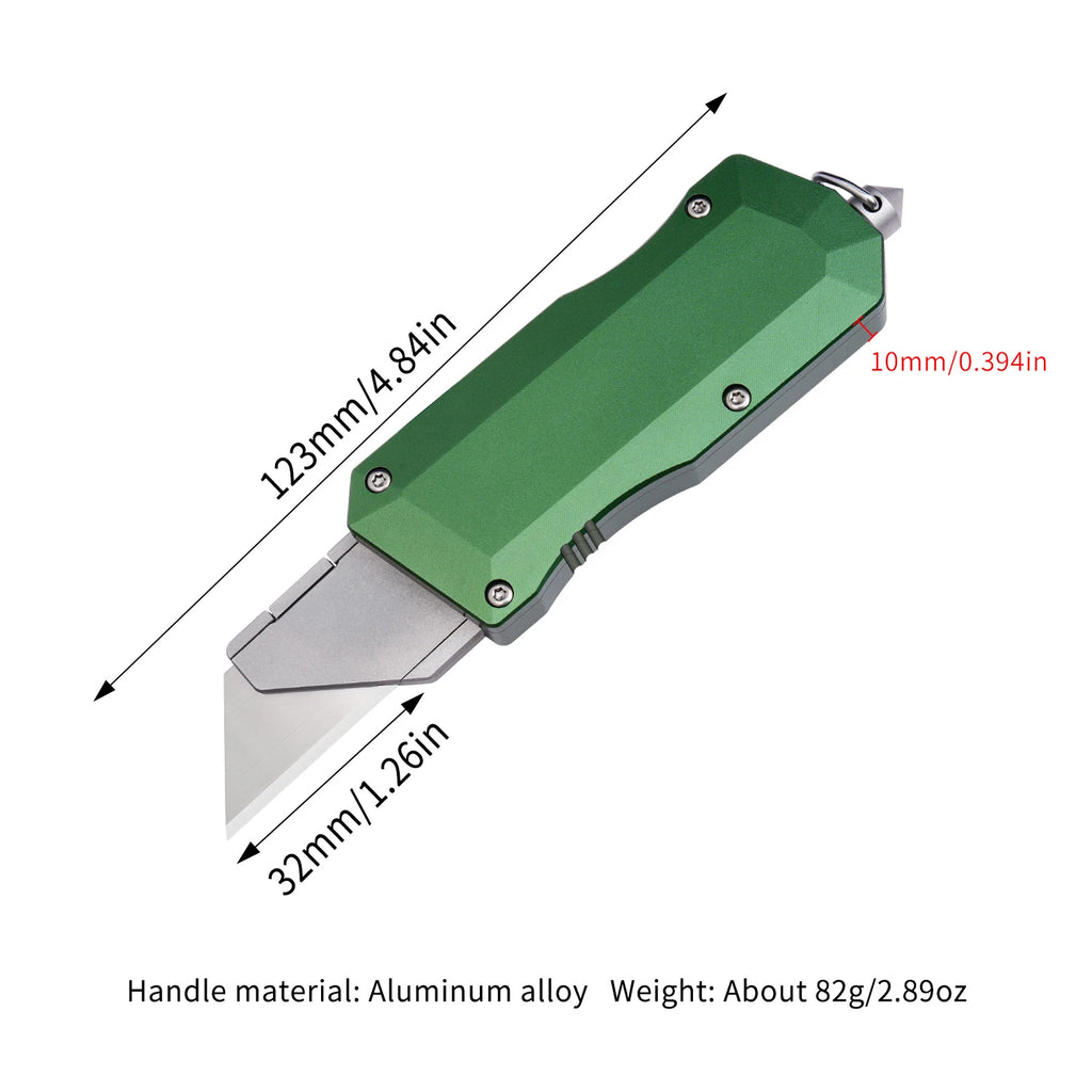 TGZUO Aluminum  Retractable Utility Knife with Window Breaker OTF Slider Pocket Knife CNC Precision Quick Change Blade EDC Tool