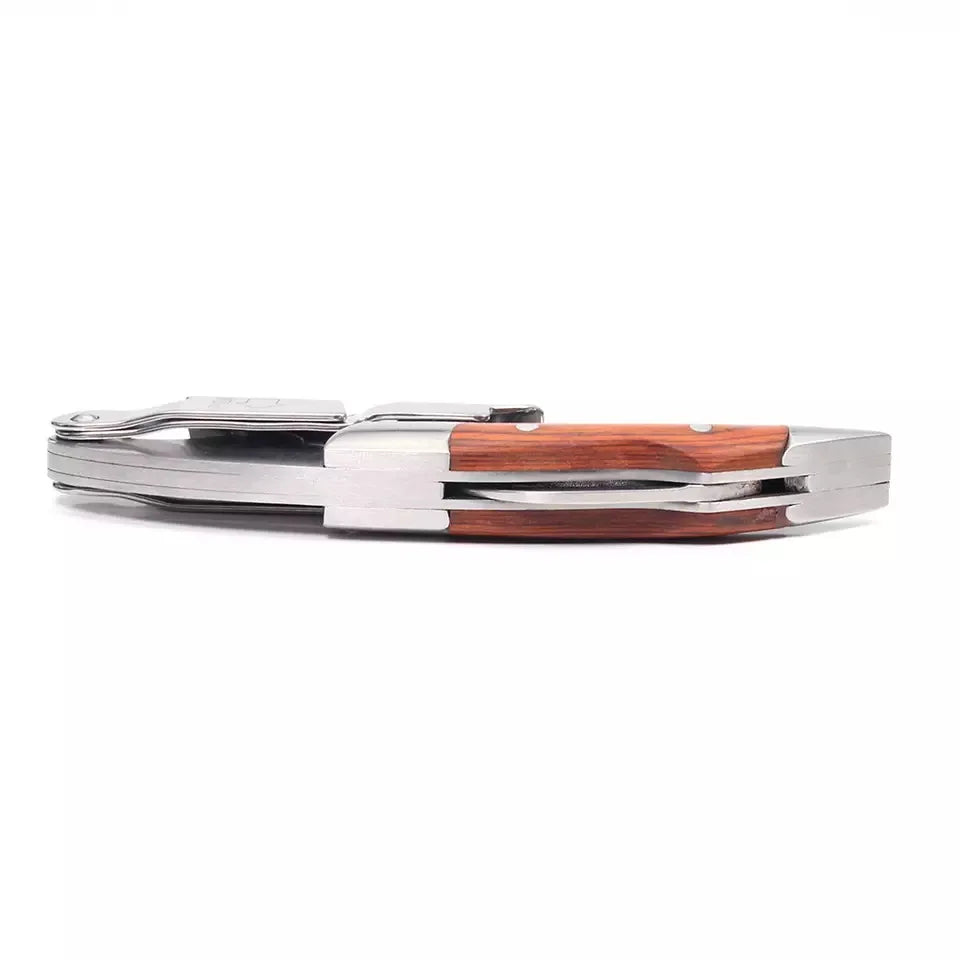 Abridor de vinho portátil profissional com punho de madeira, garçons Corkscrew, Beer Bottle Cap Opener com saco PU, Wine Stopper
