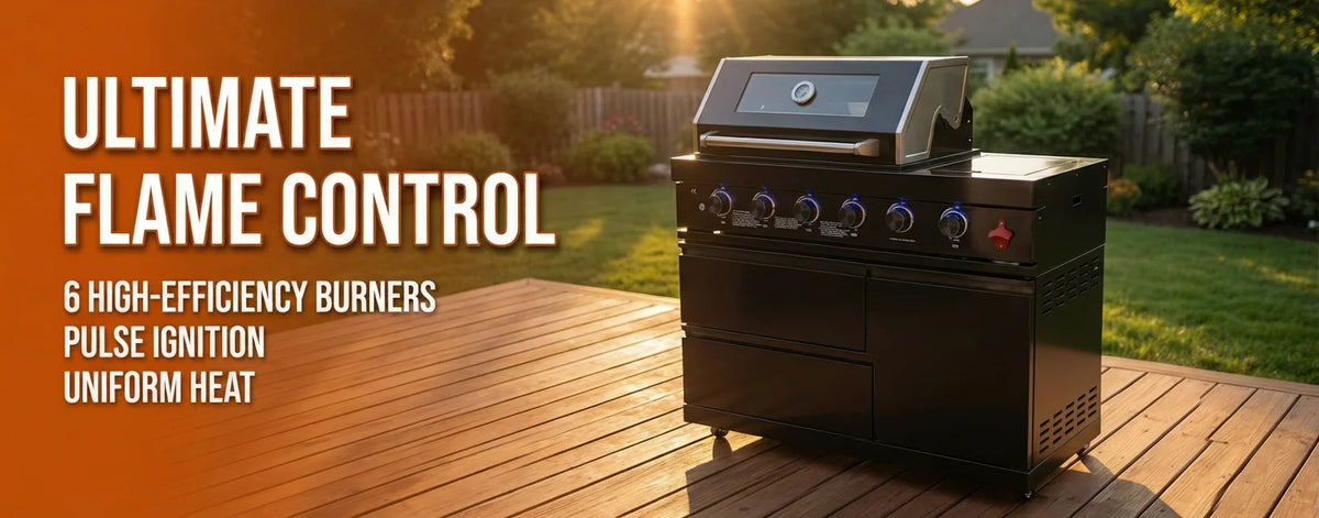 46-inch Black Propane Gas Grill Four Burners Stainless Steel Modern Luxurious Durable Outdoor Kitchen Islands