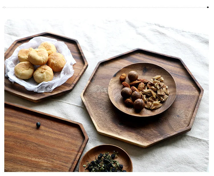 1 unidade de Bandeja Octogonal de Madeira Rústica para Servir Petiscos, Pães, Sobremesas e Exibir Alimentos, Prato de Servir Estilo Campestre