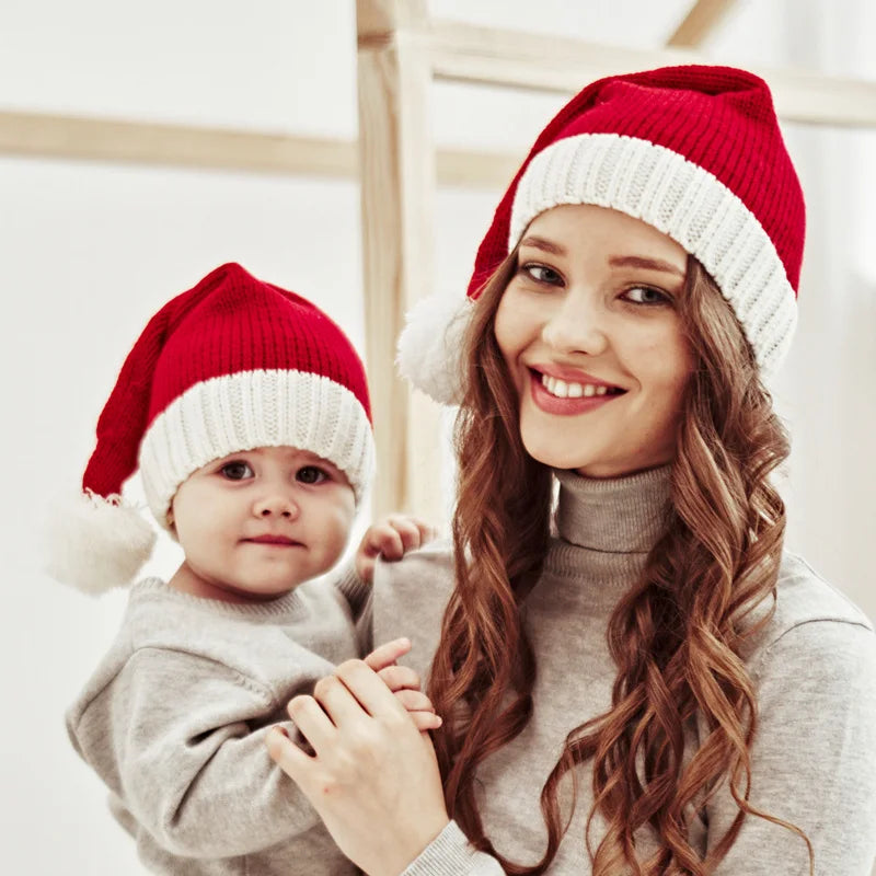 Gorro de Natal Tricotado 2026 com Pompom Fofo para Adultos, Touca Macia de Papai Noel, Presente de Ano Novo para Família, Decoração de Natal