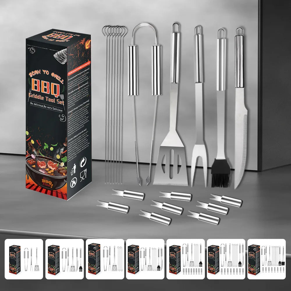 Stainless Steel Barbecue Tools Suit Paper Box Household Outdoor Portable Grill with Cleaning Brush BBQ Combination
