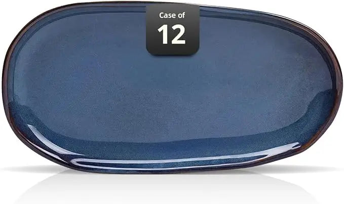 Organic Shape Irregular Ceramic Stoneware Blue Reactive Glaze Serving Tray 11in/13in Family Kitchen Use 6pc/12pc Dinnerware Sets