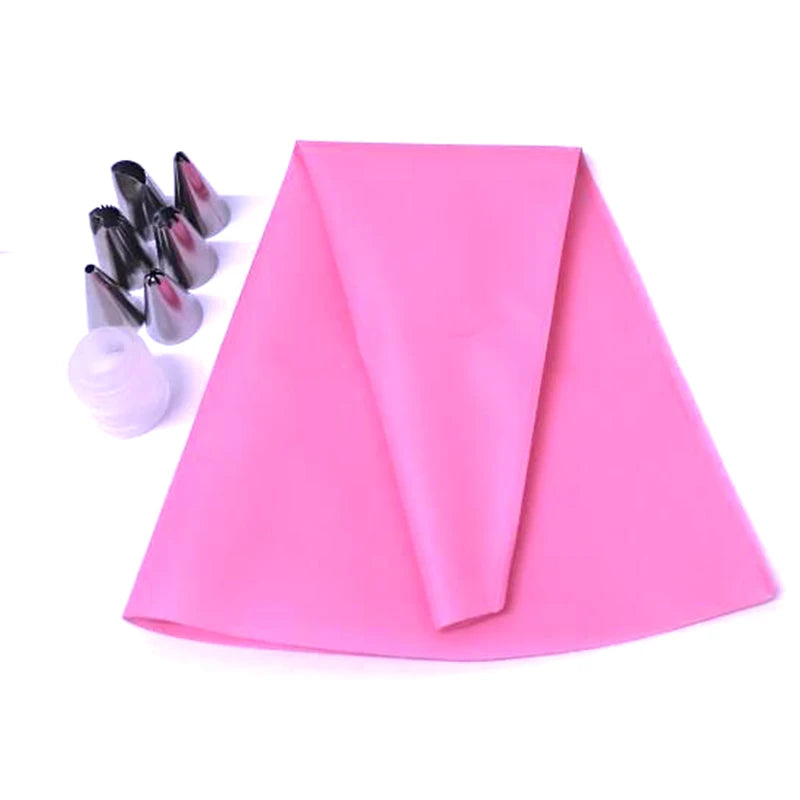 Silicone Glacê Piping Bag, 6 Bico De Bolo De Aço Inoxidável, Dicas De Decoração Do Bolo DIY, Ferramentas De Pastelaria Fondant, 8Pcs por Saco