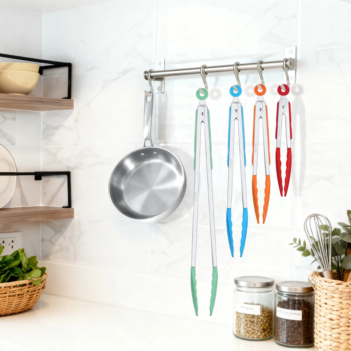 9+12 Inch Silicone Food Tong Stainless Steel Silicone Non-slip Cooking Clip Clamp BBQ Salad Tools Cooking Kitchen Accessories