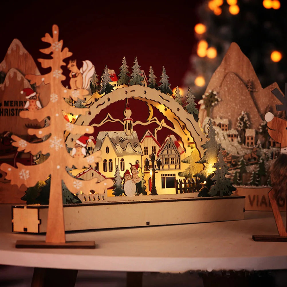 Casa de Natal LED Cena de floresta de Natal Vila de Natal de madeira para decorações de janela de shopping