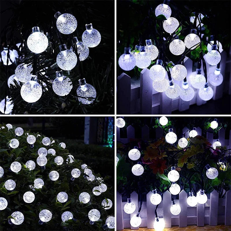 Corda solar globo de cristal luzes 60 led 8 modos de iluminação ip65 luz de fadas guirlanda de natal para decoração de festa de jardim 1 peça/2 peças