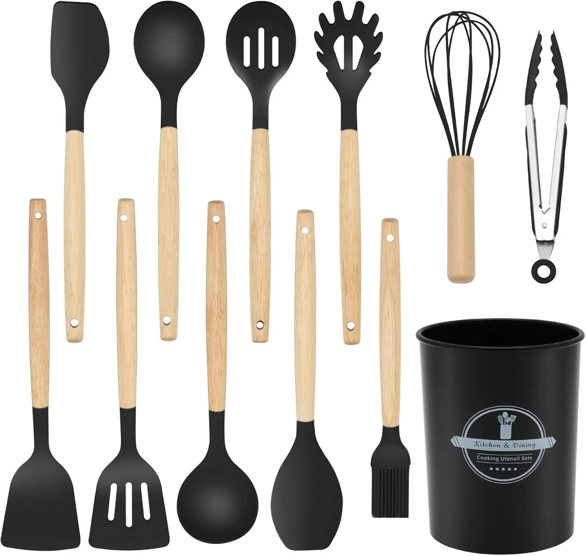 Silicone Cooking Utensils Kitchen Utensil Set - 446°F Heat Resistant Utensils Set Kitchen Gadgets for Nonstick Cookware BPA Free