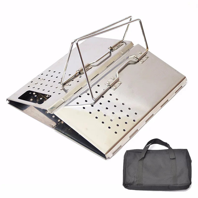 Stainless Steel Firewood Stove for Camping Folding Charcoal Starter with Carry Bag for Outdoor BBQ Grills
