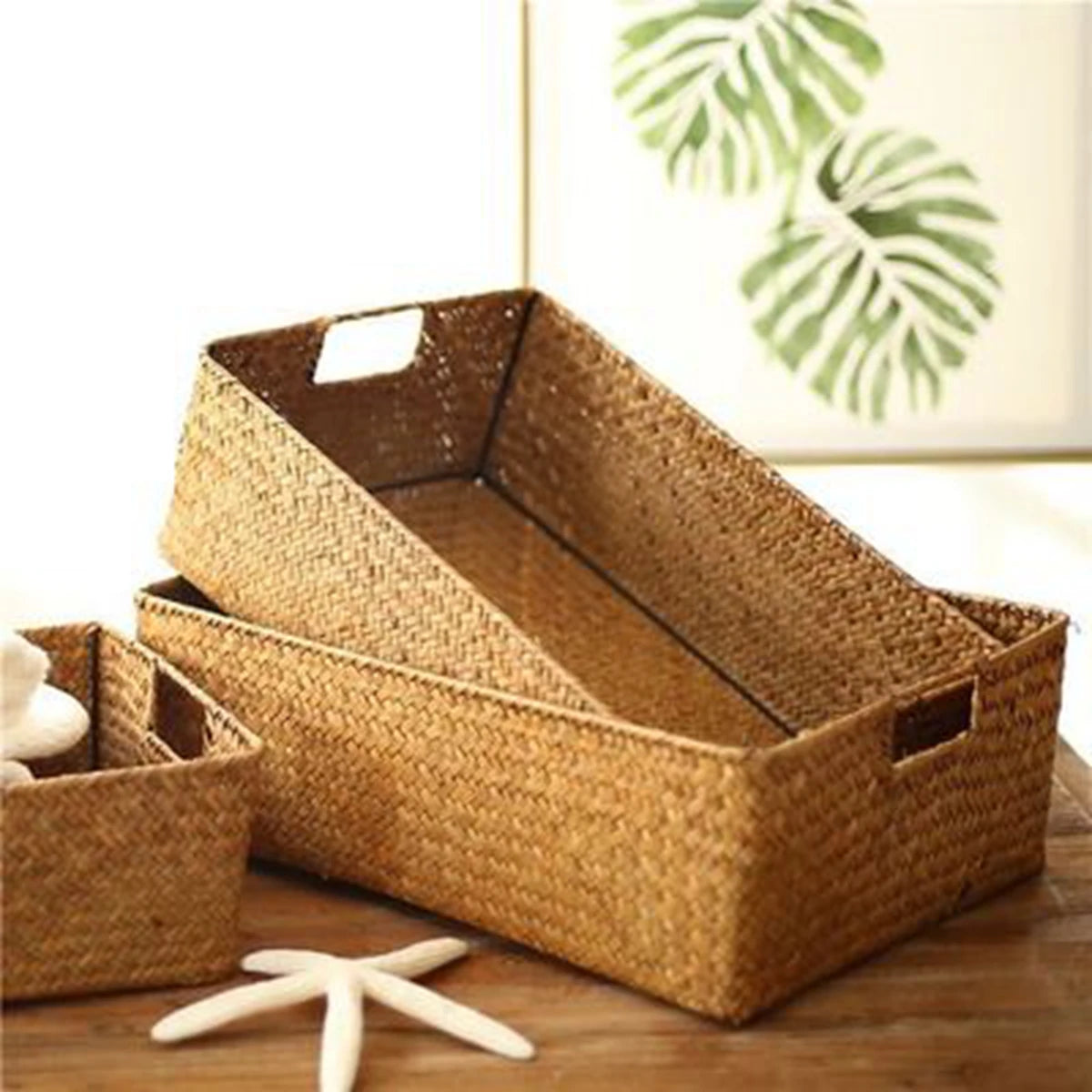 Zerolife cesta de ervas marinhas tecidas naturais, cesta de palha de vime para mesa de casa, toalhas de pão de frutas, pequeno recipiente de armazenamento de cozinha