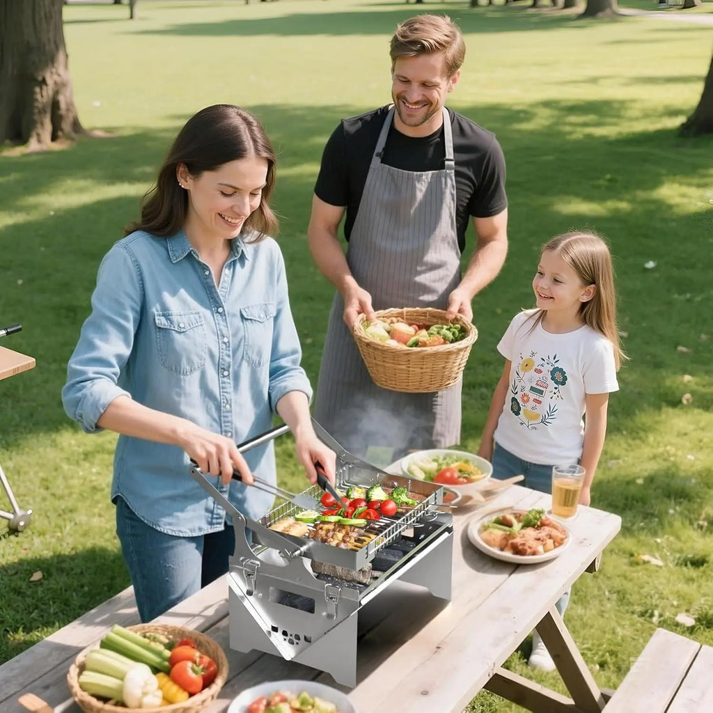 Explosive Outdoor Multifunctional Removable Flip Stainless Steel Charcoal Grill Grill Tray Combo for Fish Household