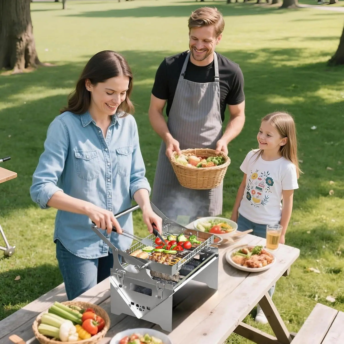 Explosive Outdoor Multifunctional Removable Flip Stainless Steel Charcoal Grill Grill Tray Combo for Fish Household
