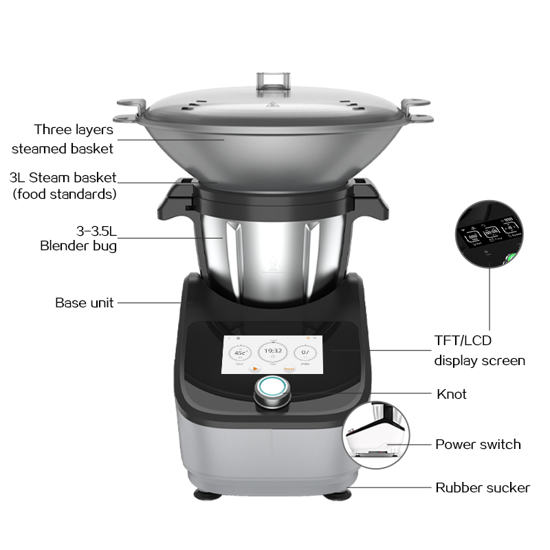 Cooking Food Smart Multifunctional Food Processor,WiFi Built-In,All in 1,Blending,Steaming,Weighing,Mixing,Robot De Cocina