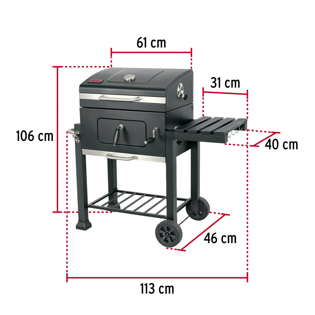 24' Painted Steel Folding Camp Charcoal Grill with Lid Black FIERO Piezo Ignition Flame Safety Device Knob Control 1 Burner