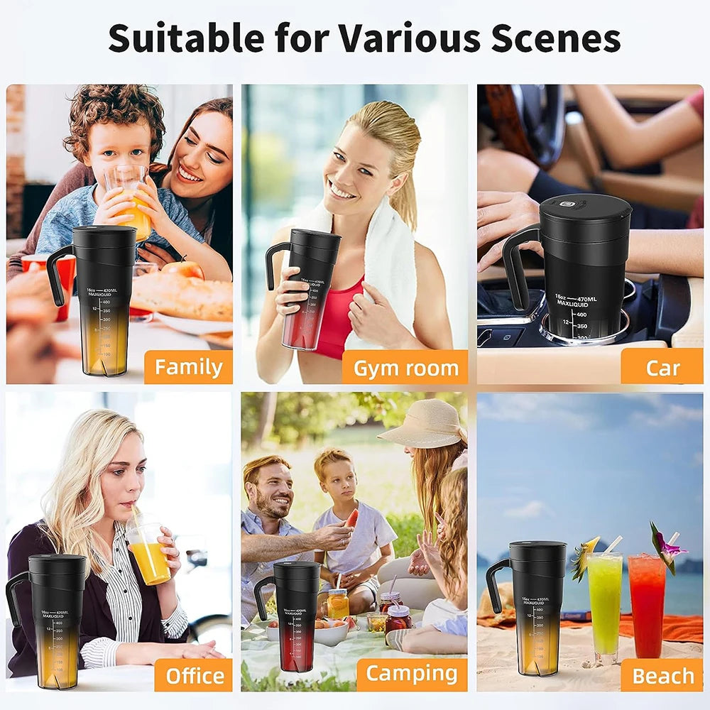 Top Quality Portable Blender Cup Bottle USB Rechargeable 470ml 6 Blades Fruit Mixer Mini Hand Juicer Blender Smoothie With Straw