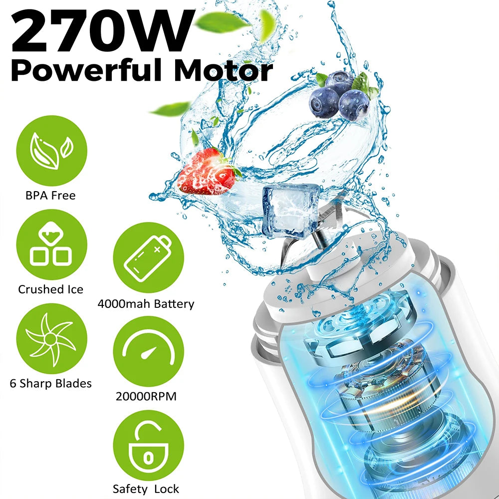 600ml USB Charging Personal Blender 6-Blade Cordless Portable Juicer for Smoothies & Protein Shakes Gym Essentials