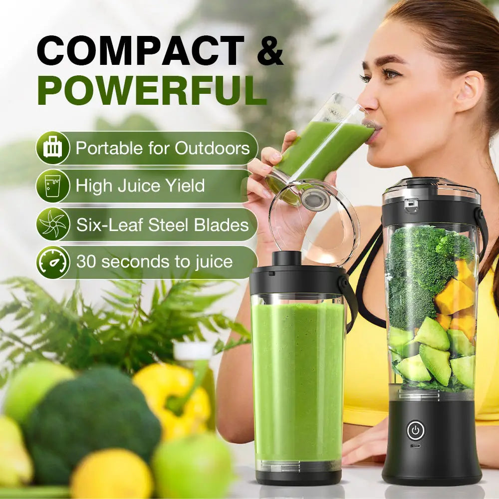 Portable Battery-Powered Juicer Cup Wireless 600ml Ideal for Juice & Vegetable & Ice Cube Smoothies 6 Blades CE Rohs Approval