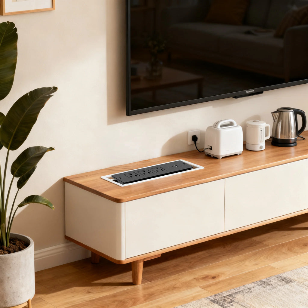 Recessed Power Strip Flush Mount Desk Outlet with USB Charging Ports and Power Cord for Office Conference Table Kitchen Island