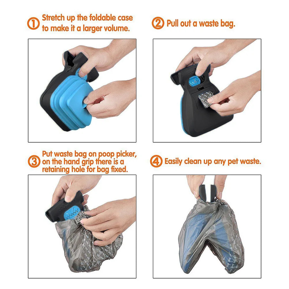 Dispensador de saco de cocô de cachorro, viagem dobrável, colher de cocô, limpo, selecionador de resíduos de animais, ferramentas de limpeza, produtos para animais de estimação
