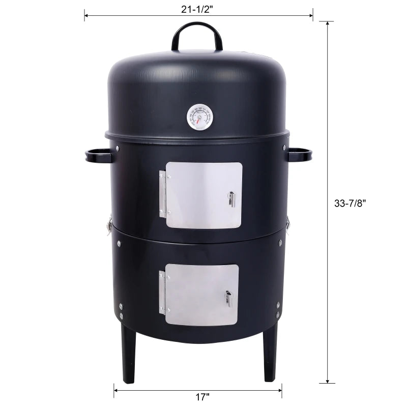 Overseas Stock Free Shipping 17 Inch Steel Charcoal Smoker Heavy Duty Round BBQ Grill for Outdoor Cooking
