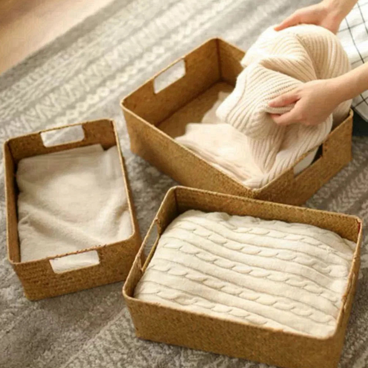 Zerolife cesta de ervas marinhas tecidas naturais, cesta de palha de vime para mesa de casa, toalhas de pão de frutas, pequeno recipiente de armazenamento de cozinha