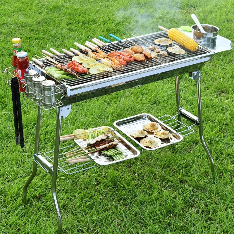 Portable Outdoor Camping Folding Adjustable Stainless Steel Smokeless Barbecue Charcoal Grill