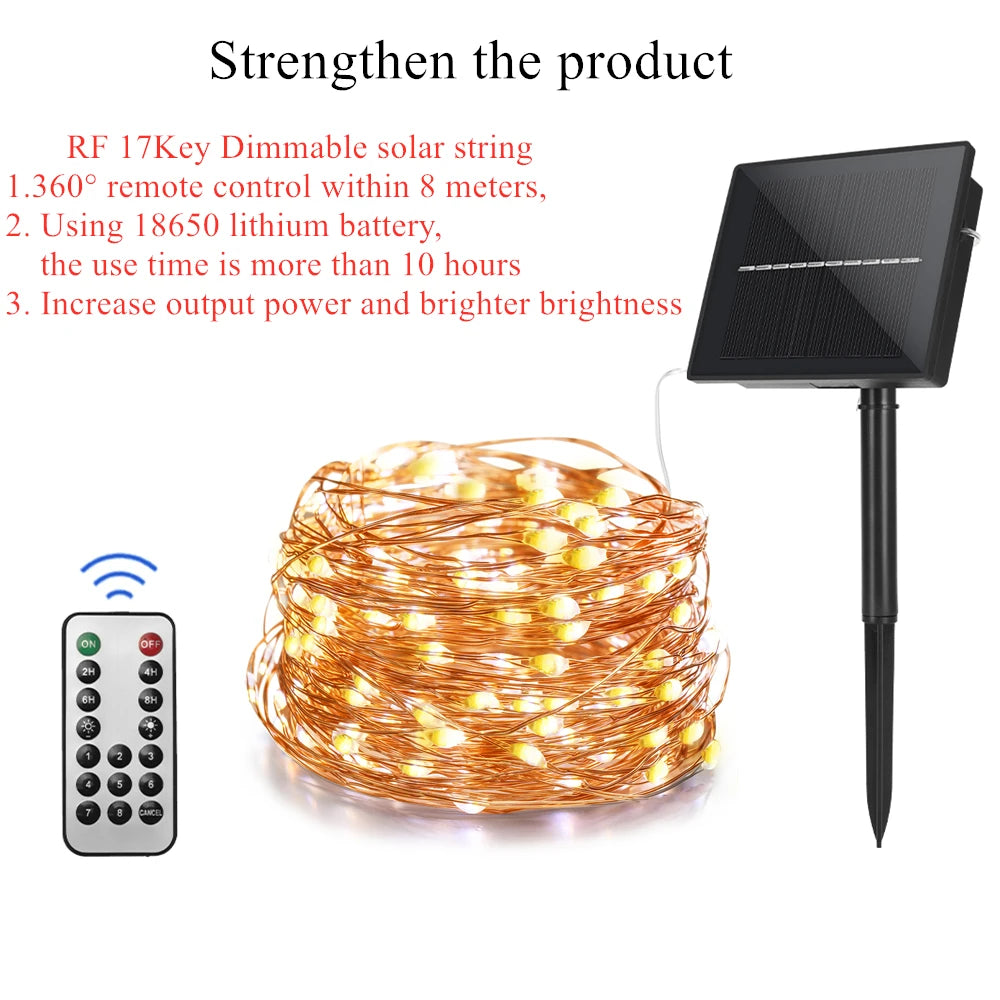 Led ao ar livre solar lamps10m/20m/30m/50m leds luzes da corda de fadas feriado festa natal guirlandas jardim solar à prova dwaterproof água luz