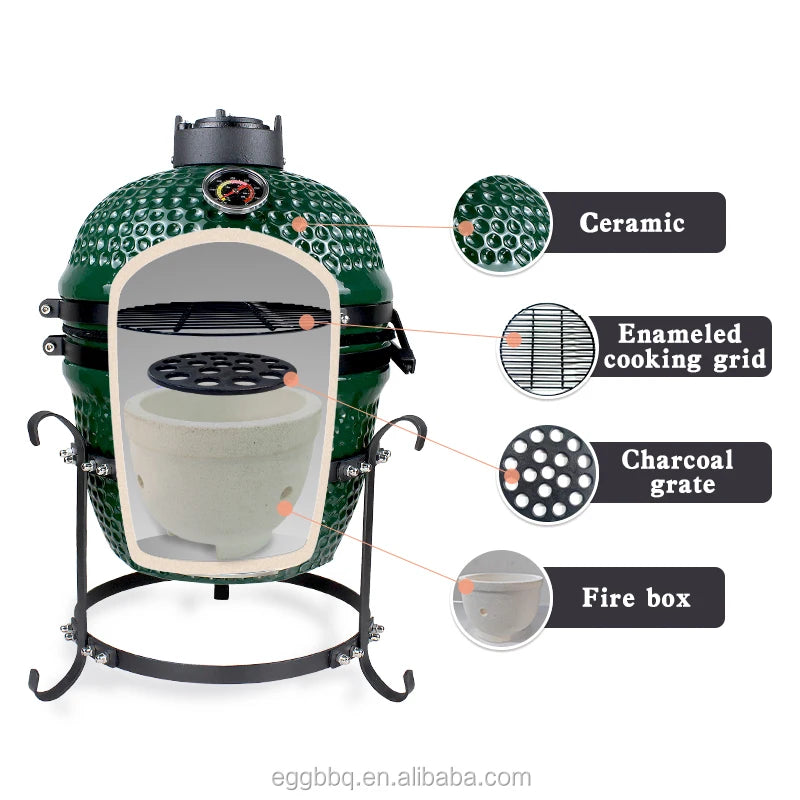 SEB KAMADO 13 Inch Mini Tabletop BBQ Grill Charcoal Ceramic Portable Kamado for Outdoor Kitchen Home and Garden