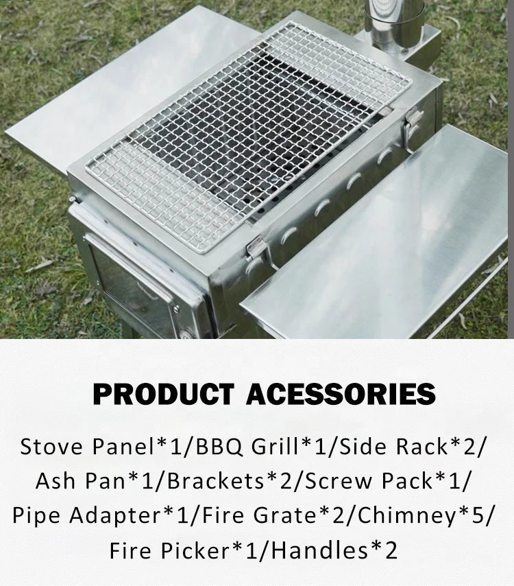 Outdoor Wood Stove Portable Camping Hiking Backpacking Stainless Steel Burning Stove Folding Camping Stove Steel Wood Burning