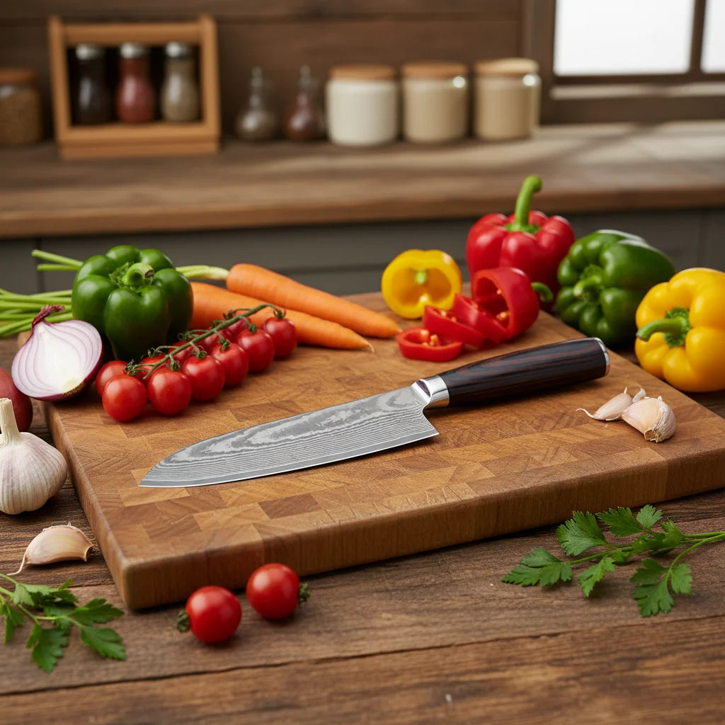 KEENHOPE Popular Kitchen Knife Damascus Steel VG10 Japanese 7 Inch Santoku Knife with Colorful Pakka Wood Handle Knives