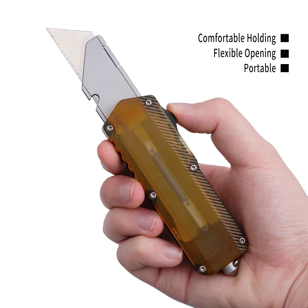 TGZUO Premium PEI Aluminum Retractable Utility Knife with Window Breaker OTF Slider Pocket Knife CNC EDC Tool Knife