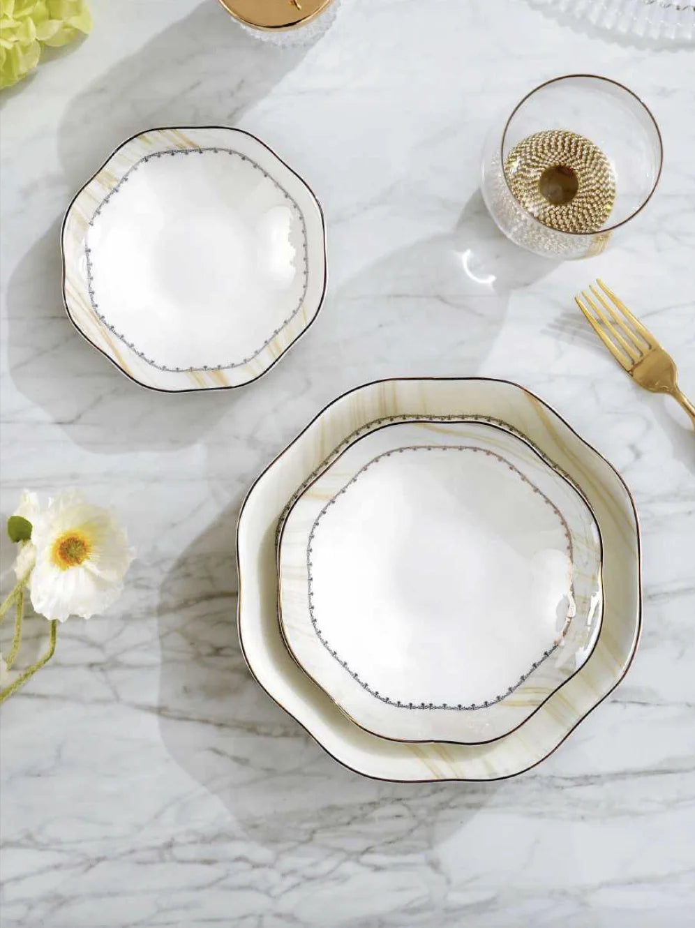 Bone China Luxury Dinnerware Sets Traditional Chinese Design Beijing Origin Complete Utensils Kit-Lightweight Dishwasher