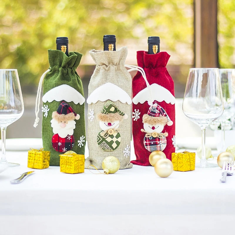 Natal garrafa de vinho capa feliz natal decorações para casa 2025 navidad noel natal ornamentos presente de natal feliz ano novo 2026