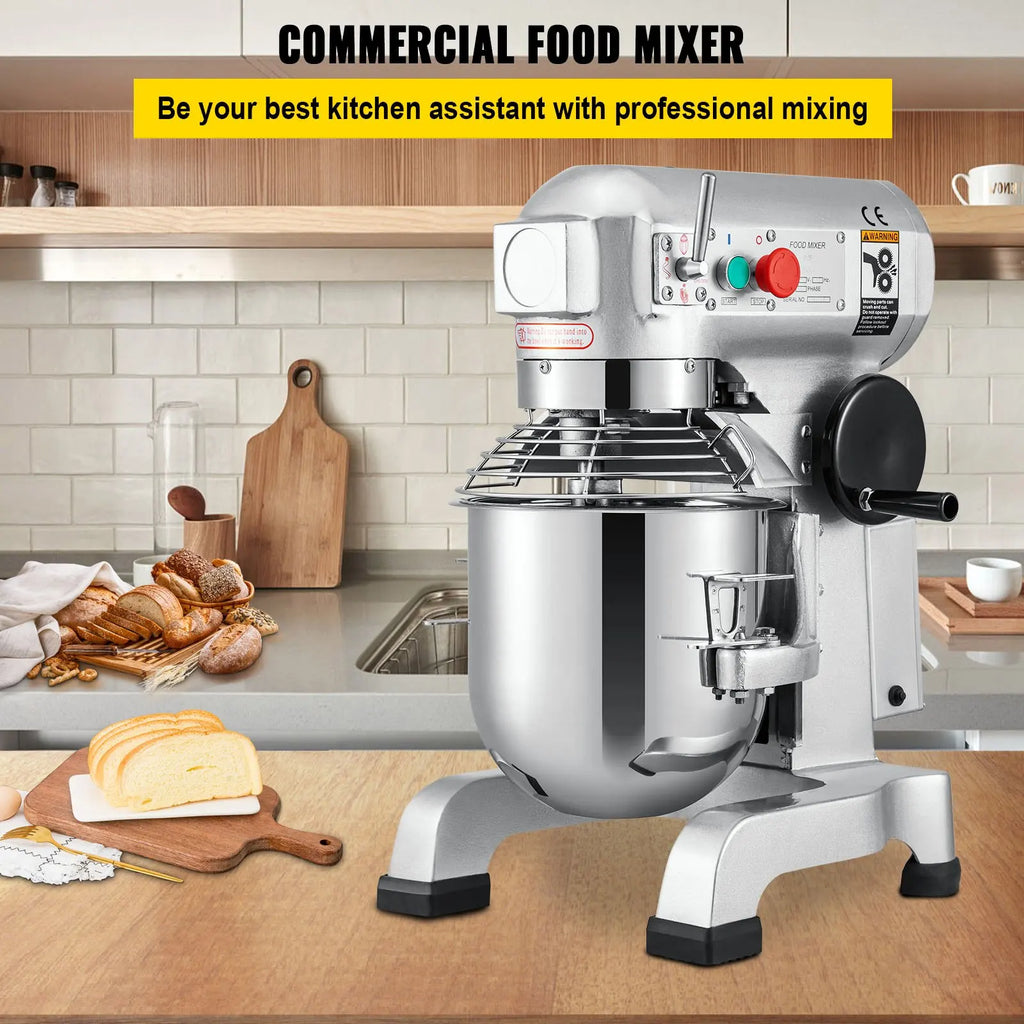 Commercial 10Qt Food Mixer 450W 3 Speeds Adjustable 110/178/390 RPM Heavy Duty 110V Stainless Steel Bowl Dough Hooks Electric