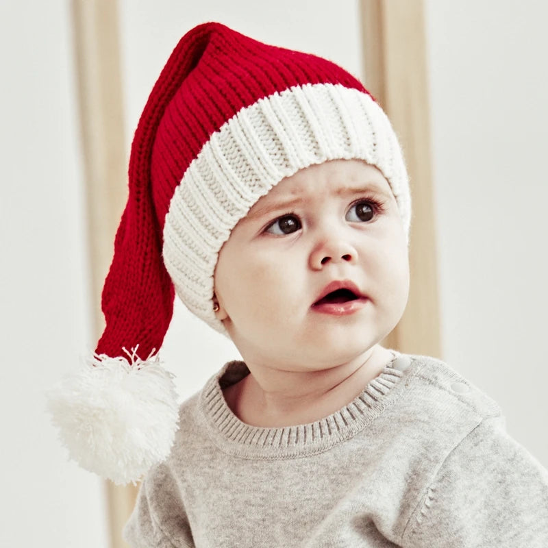 Gorro de Natal Tricotado 2026 com Pompom Fofo para Adultos, Touca Macia de Papai Noel, Presente de Ano Novo para Família, Decoração de Natal
