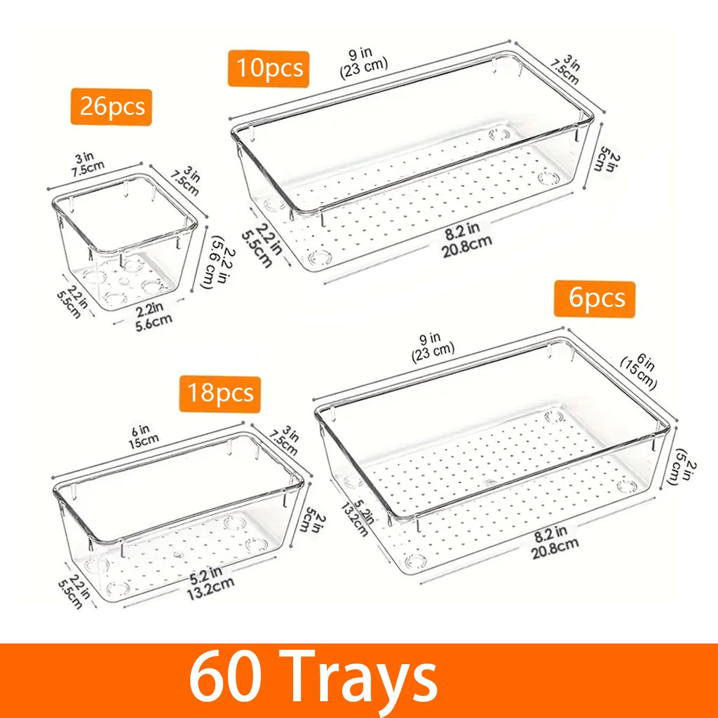 Clear Plastic Drawer Organizer Bins Multi Sizes Kitchen Bedroom Office Storage Tray