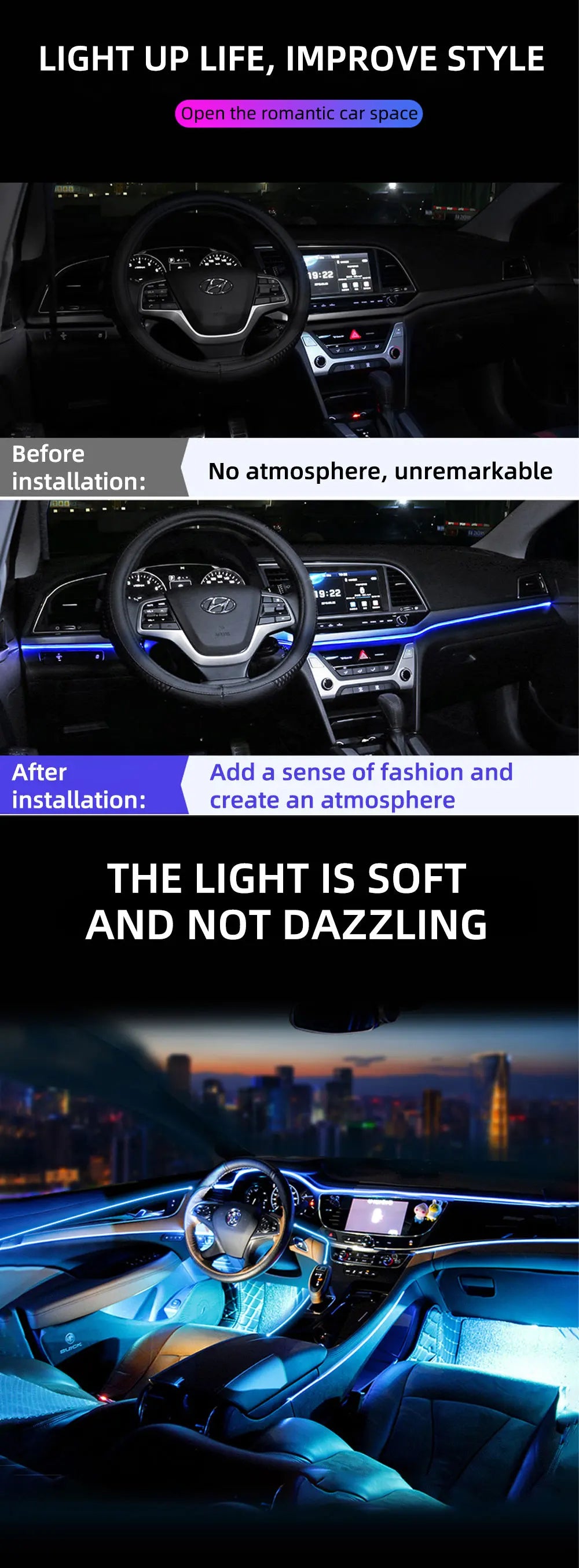 1m/2m/3m/5m interior do carro conduziu a lâmpada decorativa el fiação tira de néon para auto diy flexível luz ambiente festa atmosfera diodo usb