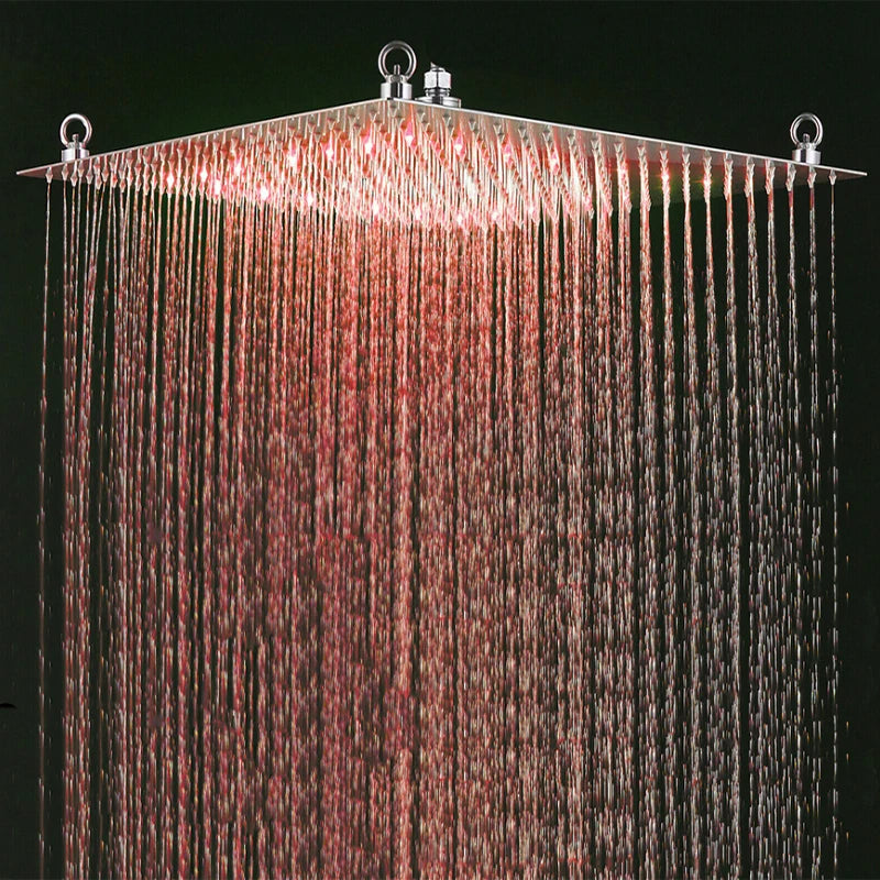 Cabeça de chuveiro de chuva preta com luz LED 20 ''Grande cabeça de torneira de chuveiro de chuva quadrada de latão cabeça que muda de cor