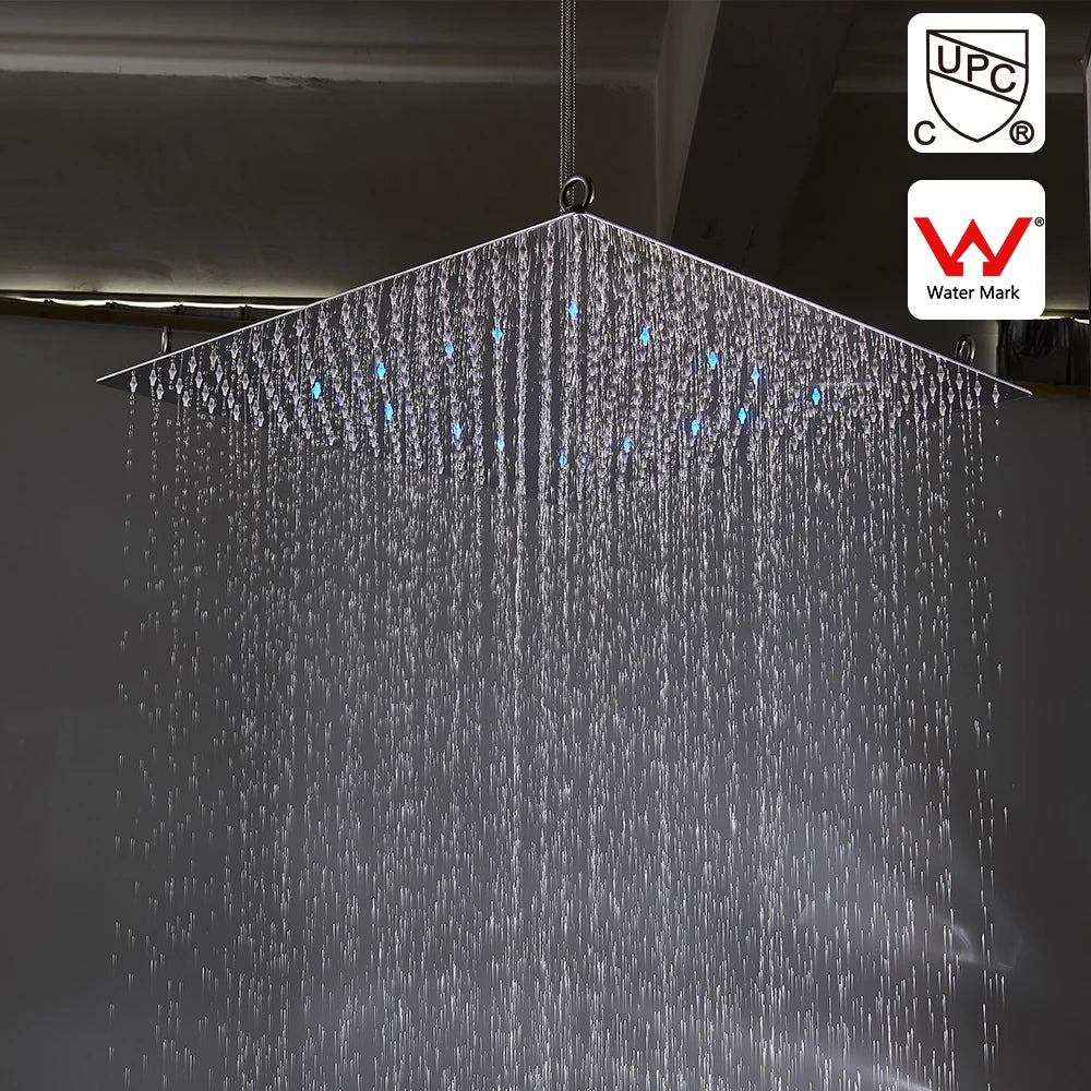 Cabeça de chuveiro de chuva preta com luz LED 20 ''Grande cabeça de torneira de chuveiro de chuva quadrada de latão cabeça que muda de cor